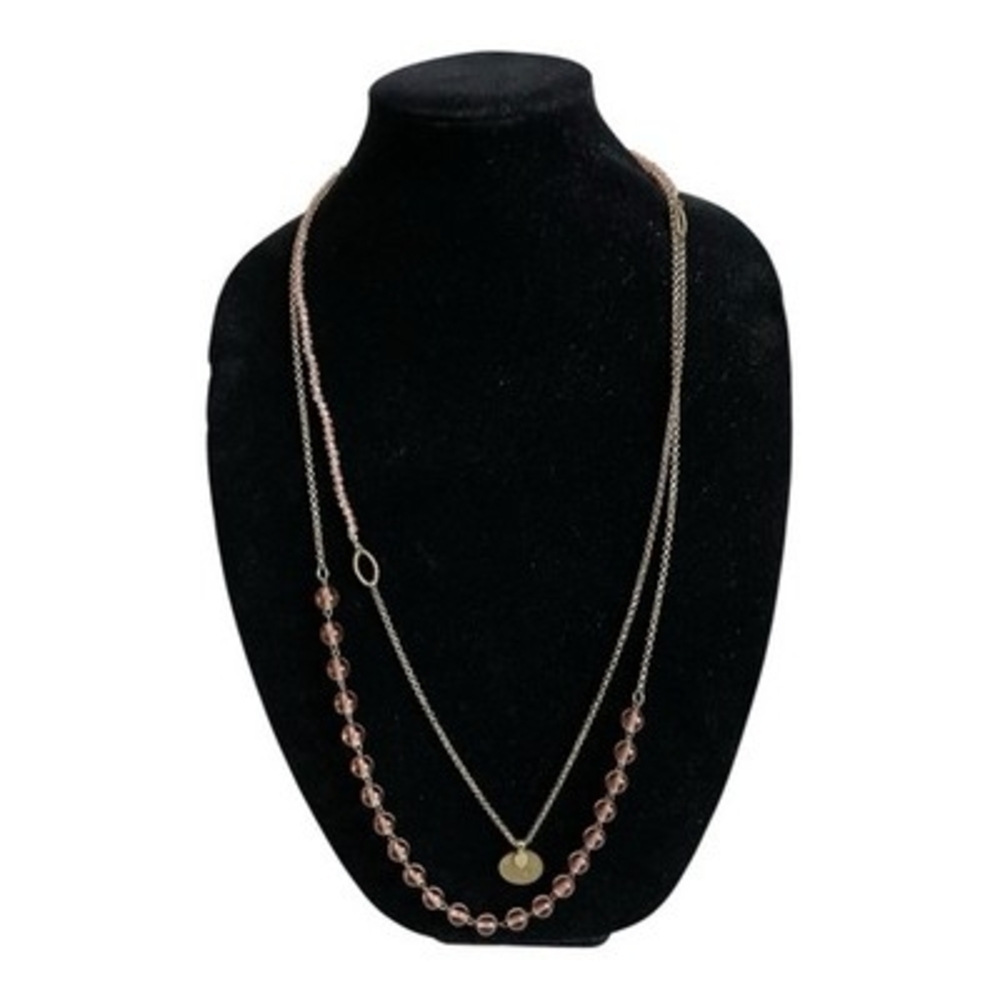 Unique Pink Beaded Layered Necklace 1972 Hong Kong Coin Pendant